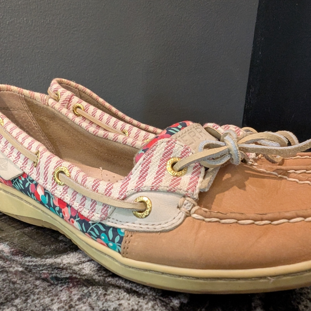 Women's Tan and Pink Boat Shoes